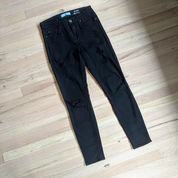 7 for all Mankind b(air) black ripped skinny - Picture 2 of 7
